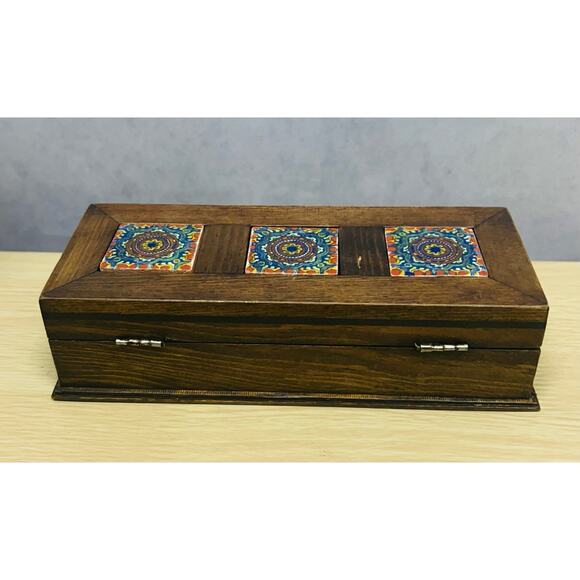 Vintage Tile Glass jewelry Tile Trinket Box Made in Mexico - Picture 5 of 10